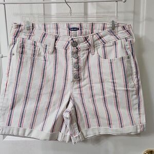 Old Navy Women's Size 8 Red White and Blue Striped Button Fly Cuffed Shorts